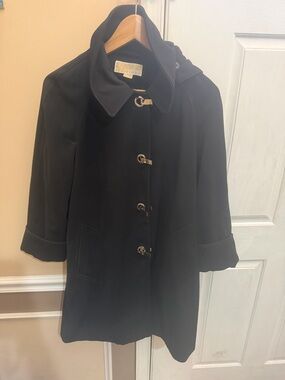 Michael Kors Black Toggle-Front Hooded Pea Coat with Metal Accents